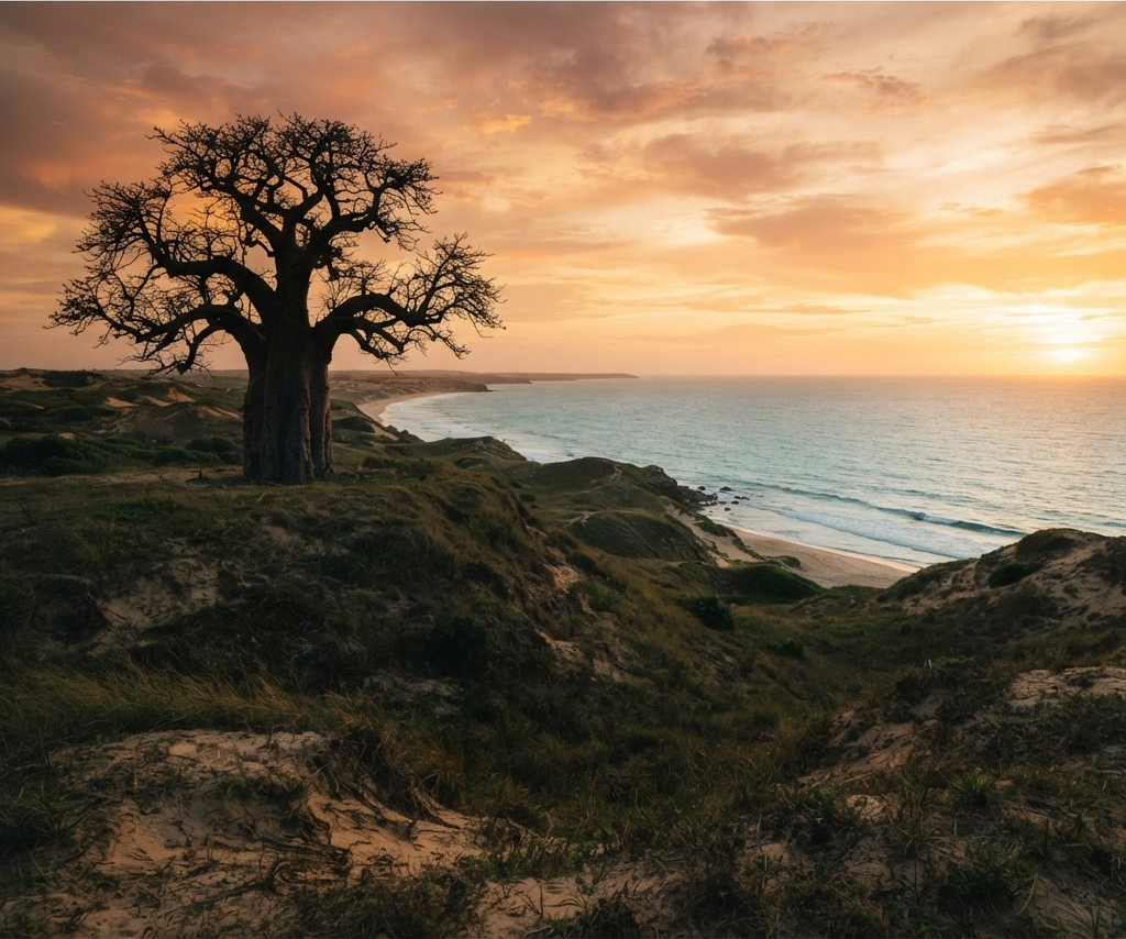 Baobab au coucher du soleil sur la côte sénégalaise